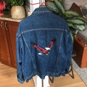 Men’s Patriotic Embroidered Eagle Americana Blue Jean Denim Jacket